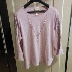 Alfred Dunner Light Purple Long Sleeve Top with Beaded Accents
